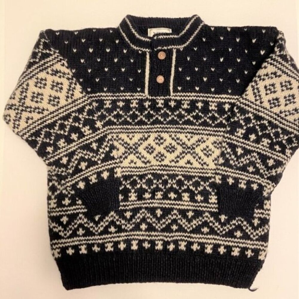 Yeti  100% Wool Sweater Hand Knitted Heavy Chunky Pure Wool Jumper in Medium